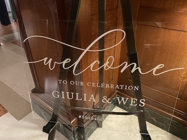 University Club of NY Welcome Wedding Sign