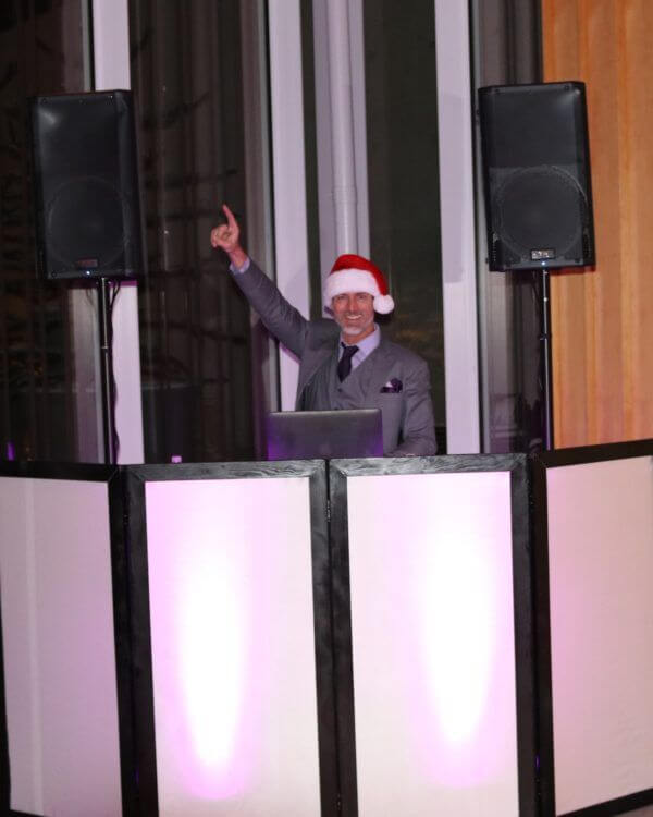 DJ Santa doing his best saturday night fever move