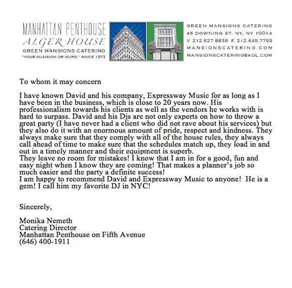 Manhattan Penthouse DJ Review letter