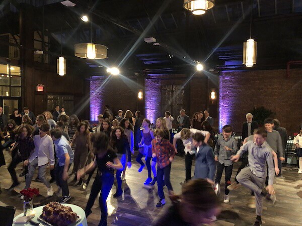 Expressway Music Dancers leading Bar Mitzvah guests on the dance floor