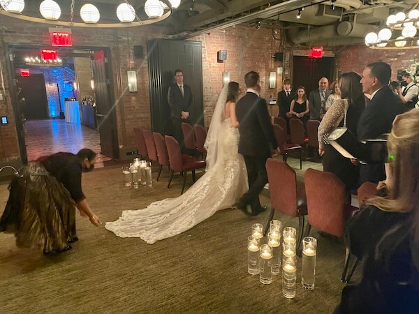 Bride walks down aisle