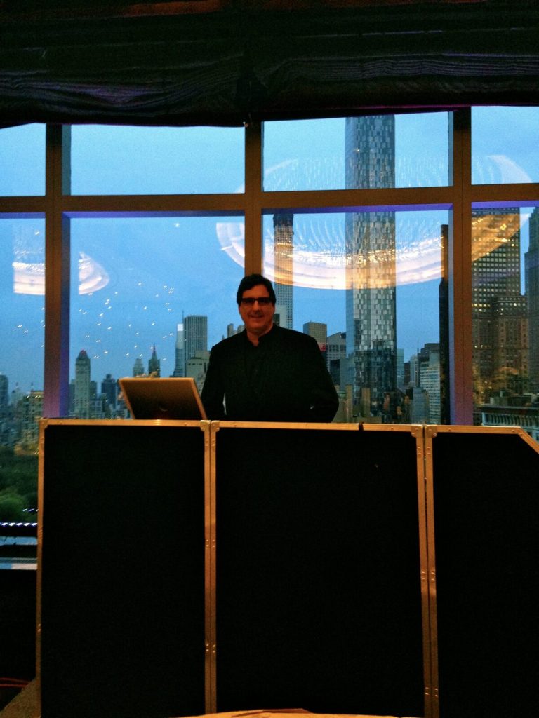 A rooftop event with the New York City skyline