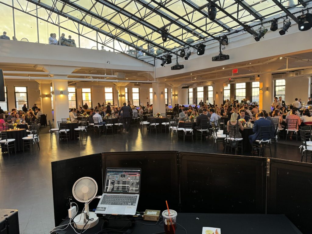 A corporate presentation set up at a Manhattan event space