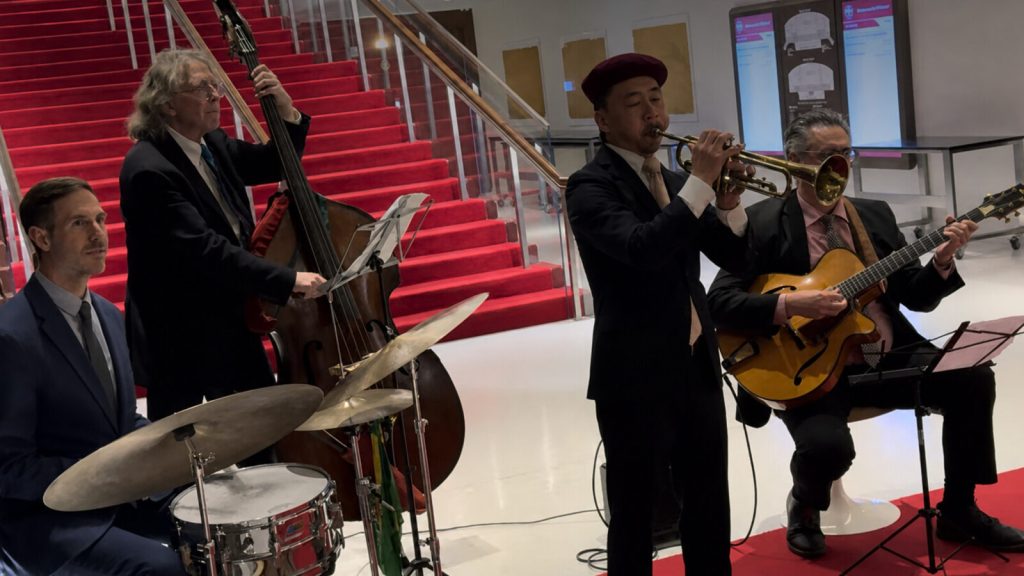 A live band performing at a New York event