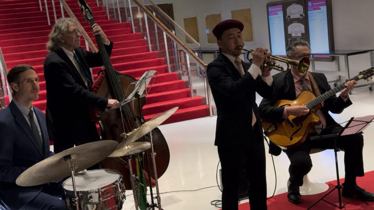 A live band performing at a New York event