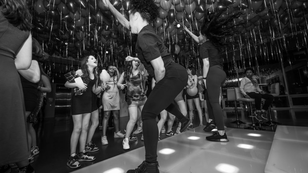 Mitzvah dancers and guests on the floor at a Westchester celebration